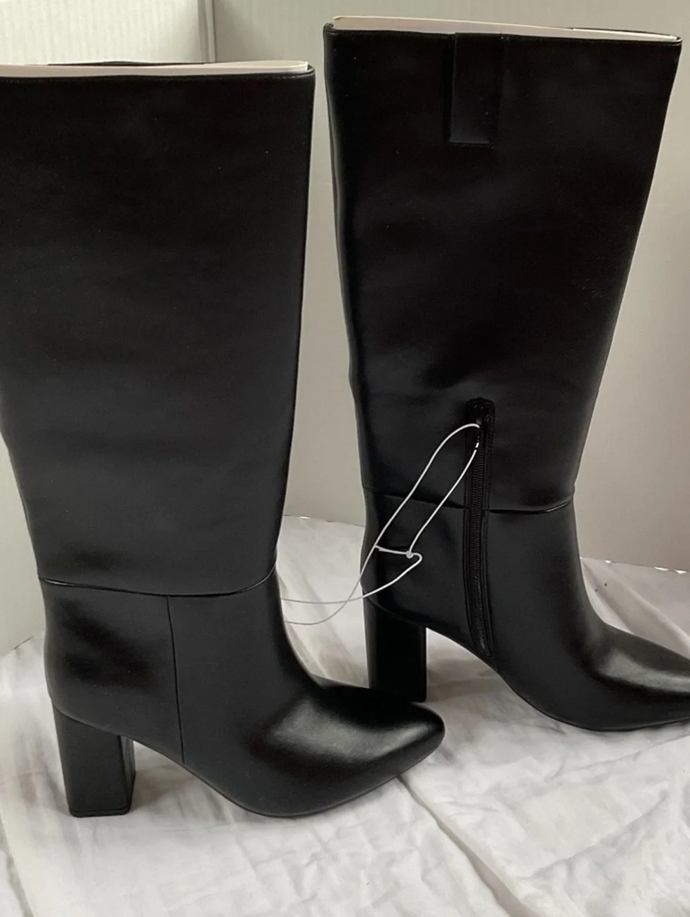NWOB A New Day Evangeline Under Knee Heeled Boots Black Faux Leather Size 8.5